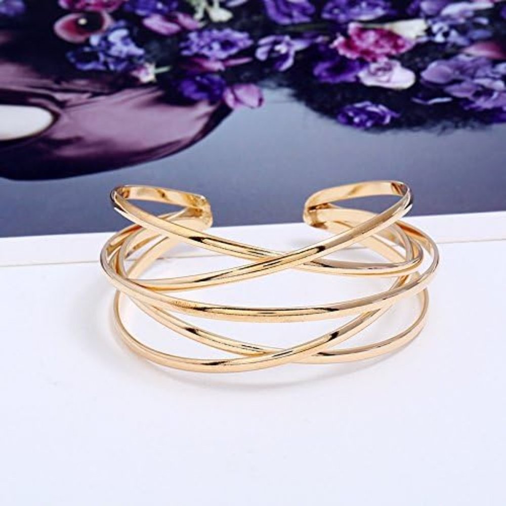 Cuff Bracelet for Women,Multi-layer Cross Wire Bangle Bracelet Open